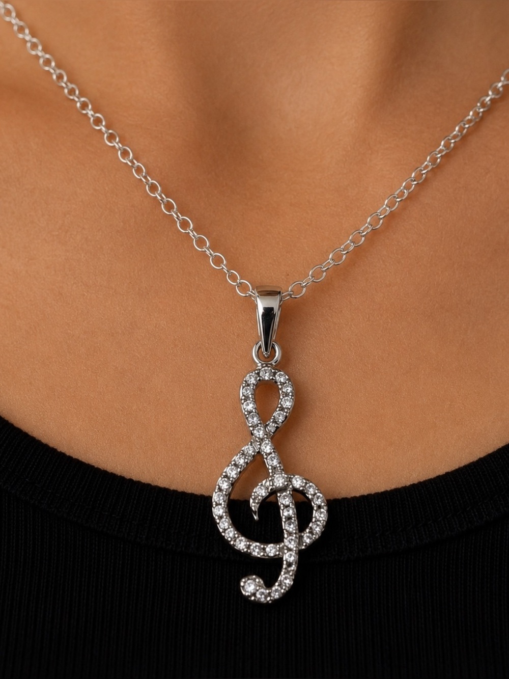 Sterling Silver Treble Clef Pendant 925 W/ new Sterling Plate Chain Necklace